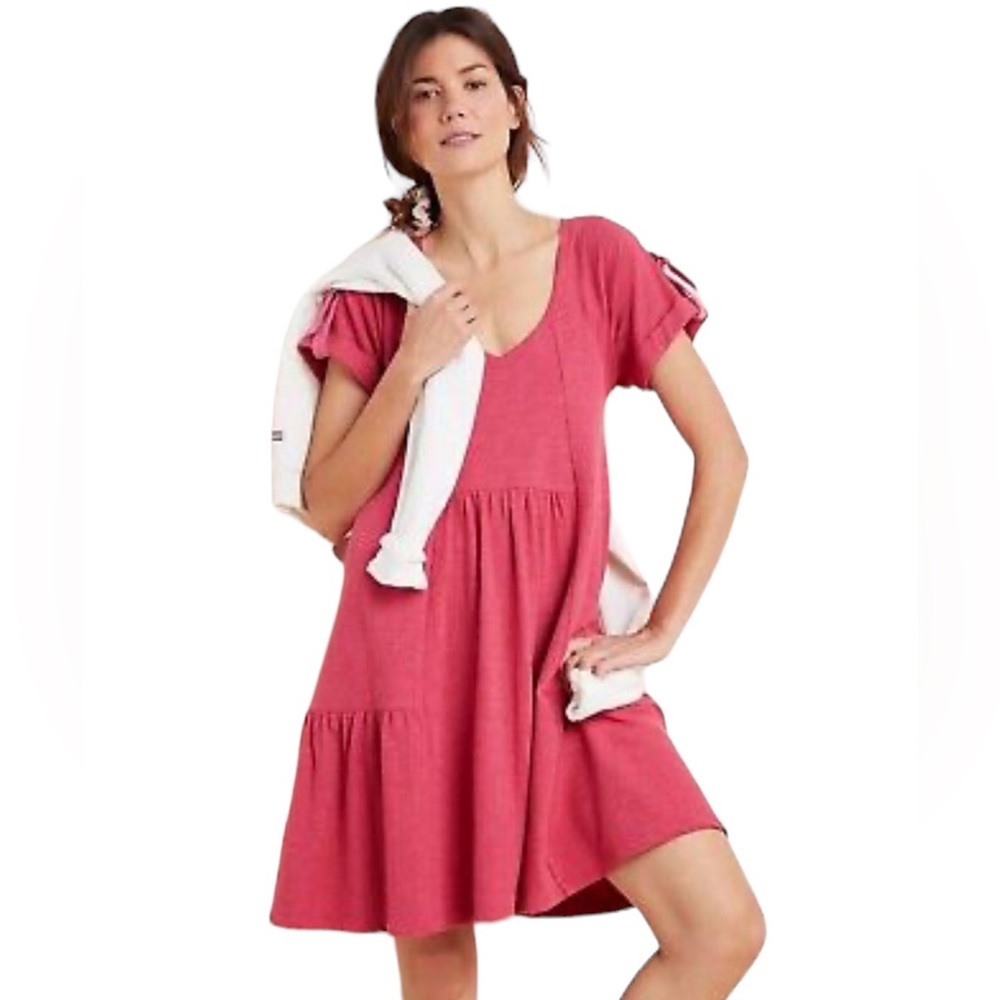 Anthropologie Saturday Sunday Kathie flounced mini dress in cotton modal blend